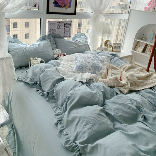 HKM-454099 Cream Series Girl Lace Bed Sheet and Pillowcase Set, Available in Multiple Colors and Sizes