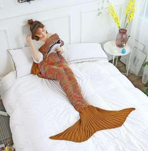 HKM-454163 Color Grid Crochet Sofa Cover Blanket - Coral Fleece Air Conditioner Cover 180x90cm for Adults, 140x70cm for Kids