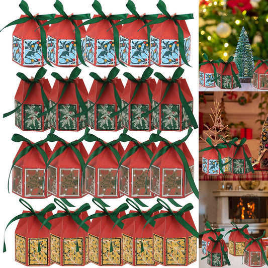 HKM-455379 20-Pack Christmas Treat Boxes with Ribbons in Festive Colors for Holiday Gifts and Party Favors