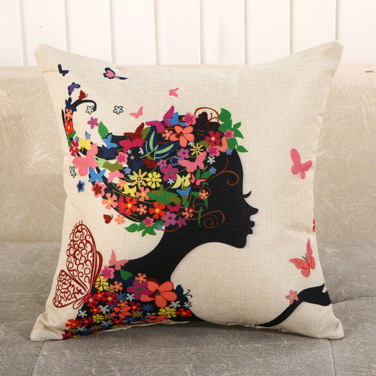 HKM-459987 Cartoon Printed Linen Pillows - 40x40cm and 45x45cm Cushion Covers with Various Designs