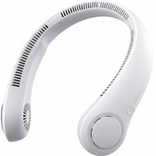 HKM-4607315 Portable Neck Fan, Hands-Free Bladeless Design, 5 Speed Settings, 4000 mAh Rechargeable Battery, Lightweight and Comfortable, Ideal for Outdoor Activities and Travel, Grey