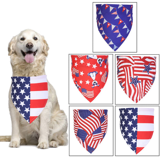 HKM-461011 American Flag Pattern Pet Saliva Towel - 100% Polyester, Suitable for All Seasons