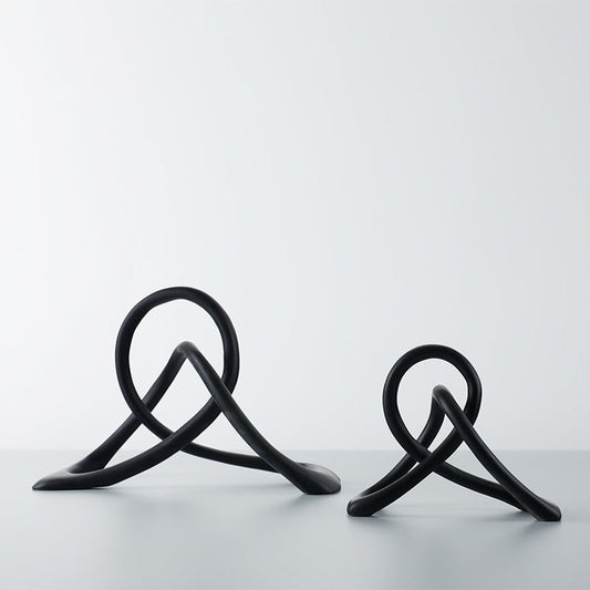 HKM-464083 Modern Black Resin Twisted Knot Abstract Geometric Ornament - Small and Large Sizes Available