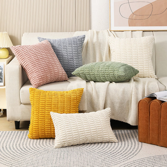 HKM-464595 Solid Color Corduroy Pillow Cover for Home Sofa Decoration - Multiple Sizes and Colors Available