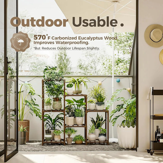 HKM-464659 Customizable Vertical Multi-Layer Wooden Flower Pot Stand