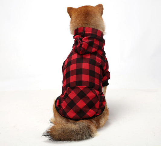 HKM-464723 Thickened Christmas Dog Clothes in Black and Red Plaid - Cozy Apparel for Small to Large Dogs