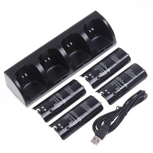 HKM-466515 Wii Four-Controller Charging Station with Four Rechargeable Batteries and USB Charging Cable