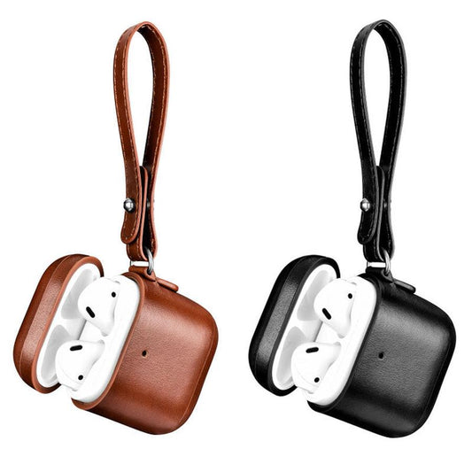 HKM-470291 Genuine Leather AirPods Vintage Earphone Case - Universal Fit for AirPods 1/2 with Cord Punch Design