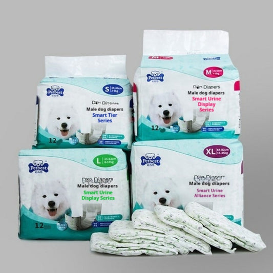 HKM-471891 Adjustable Male Dog Diaper - Urine Protection for Small to Extra Large Dogs - White