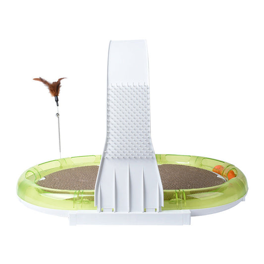 HKM-4724413 Multifunctional 4-in-1 Pet Toy with Cowhide, Plastic, Corrugated Paper, and Feather - 60x40x35cm