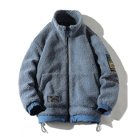 HKM-472595 Men's Casual Lamb Wool Cotton Coat Winter Blouson With Single Breasted Closure Loose and Warm Canvas Clothing