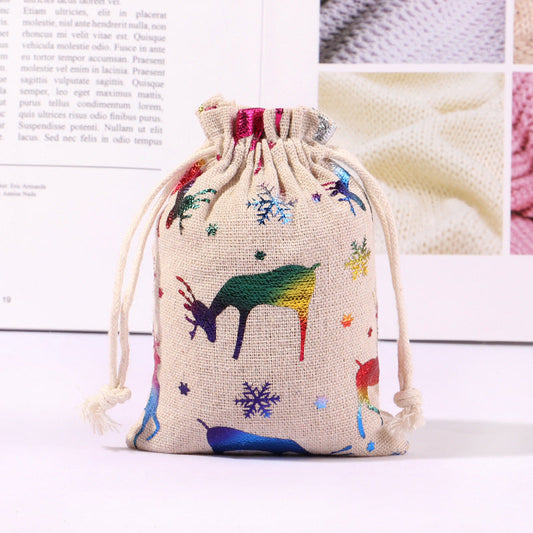 HKM-473491 Multicolor Cotton and Linen Christmas Drawstring Gift Bag, 10x14CM/13x18CM/15x20CM