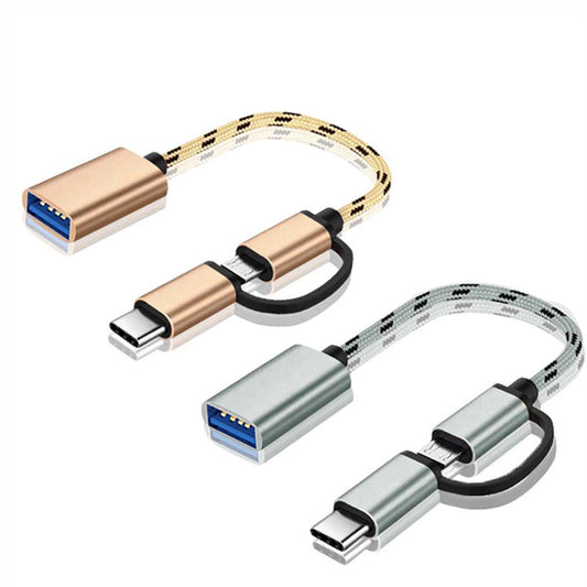 HKM-473747 2-in-1 USB Adapter Cable with Type-C and Micro Connections - Multiple Color Options Available