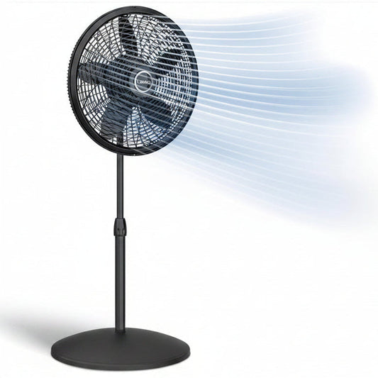 HKM-4738387 18" Adjustable Height Oscillating Pedestal Fan with 3 Speeds, Black, Model 1827