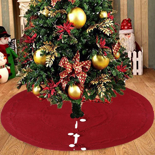 HKM-474963 Elegant Wine Red Christmas Tree Skirt - 120CM Acrylic Decoration for Home & Holiday Display