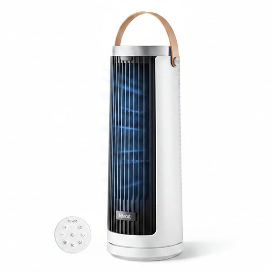 HKM-4771155 Bladeless Tower Fan, 20dB Quiet Mini Oscillating Fan, 5-Speed with 12H Timer, Portable Design, White