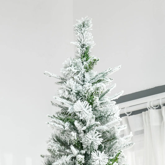 HKM-477267 9' Snow Flocked Pine Artificial Christmas Tree with 1159 Realistic Branches and Green PET Material