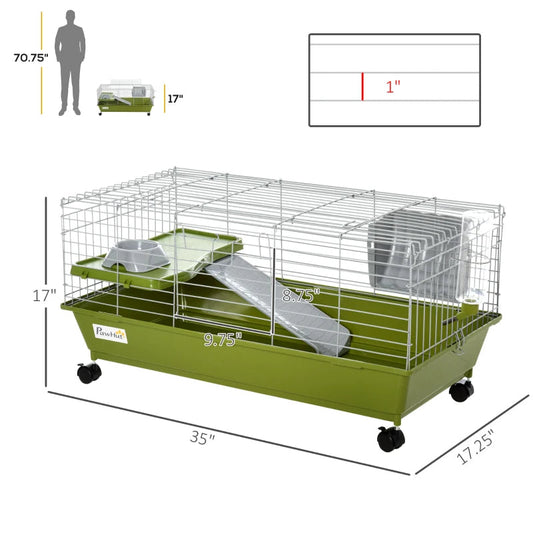 HKM-4783037 Spacious Multi-Level Small Animal Cage with Ramp and Feeder - Ideal for Rabbits, Guinea Pigs, and Chinchillas