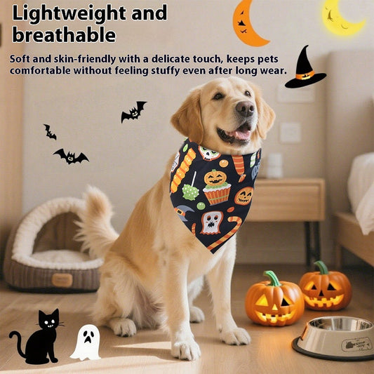 HKM-4792509 Halloween Skull Print Triangular Baby Bib for Pets - Polyester British Style