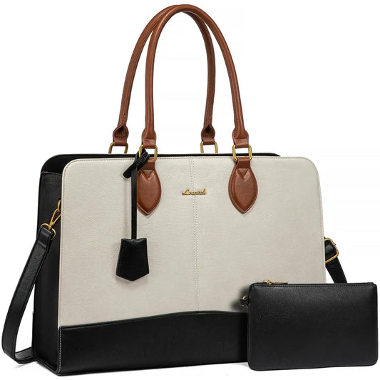 HKM-479507 Large Waterproof Leather Laptop Tote Bag for Women - Fits 15.6-17 Inch Laptops, Ideal for Business and Office Use