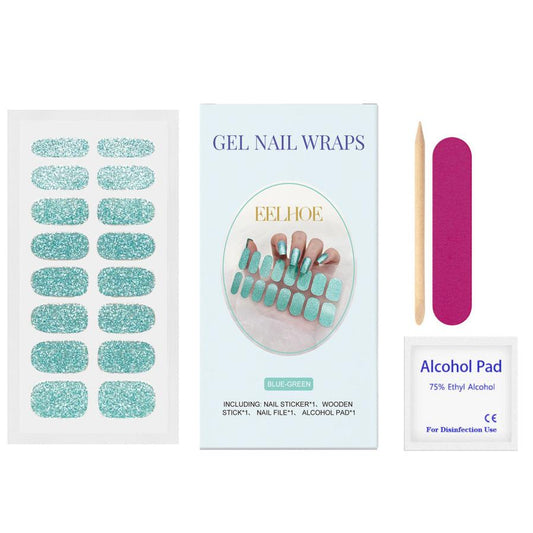 HKM-480595 Glitter Soft Gel Nail Sticker Set in Four Vibrant Colors – Easy Application & Complete Nail Care Kit