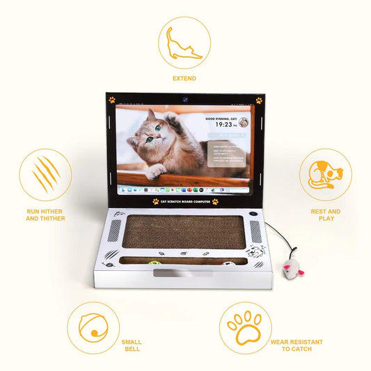 HKM-4812349 Cute Cat Scratch Board in Computer Shape, Corrugated Material, 34x4x29 cm