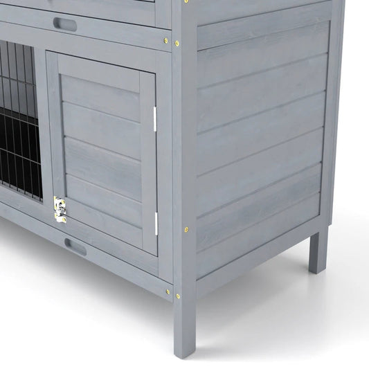 HKM-4815805 Large 2-Story Rabbit Hutch with Lockable Doors and Removable Trays for Easy Cleaning