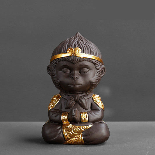 HKM-482195 Chinese Purple Clay Kung Fu Tea Pet Monkey King Decoration for Home and Tea Tray