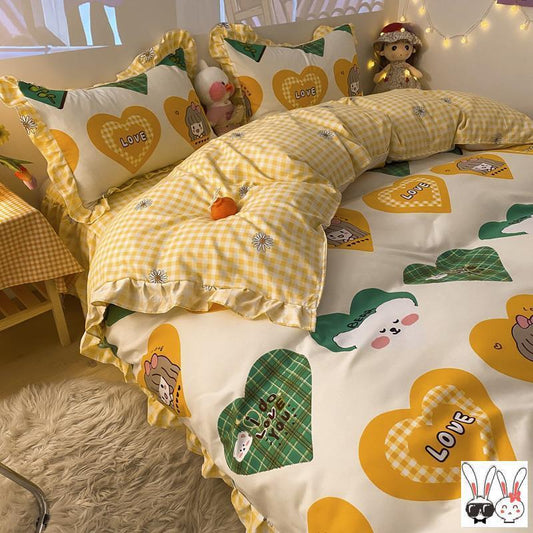 HKM-482579 Green Four-Piece Duvet Cover Set in Various Colors and Sizes for Comfortable Bedding