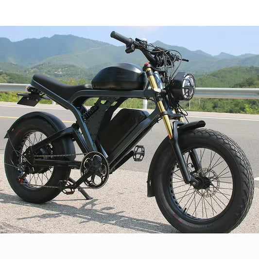 HKM-484115 1500W Electric Mountain Bike with 100KM Range, Full Suspension, 7-Speed Gears, and Fat Tires