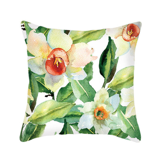 HKM-484243 Nordic Style Leaf and Flower Pattern Short Plush Cushion Cover, 45x45cm