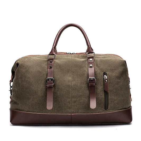 HKM-484627 Casual Canvas Duffel Bag with Imitation Leather Accents - Large Capacity Travel Handbag for Men