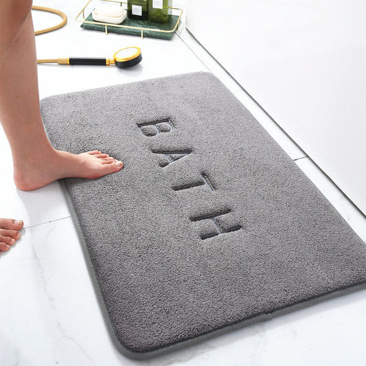 HKM-484627 Memory Foam Bathroom Floor Mat - Soft Coral Fleece, Modern Design, Square Shape, Machine Washable, Multiple Colors Available