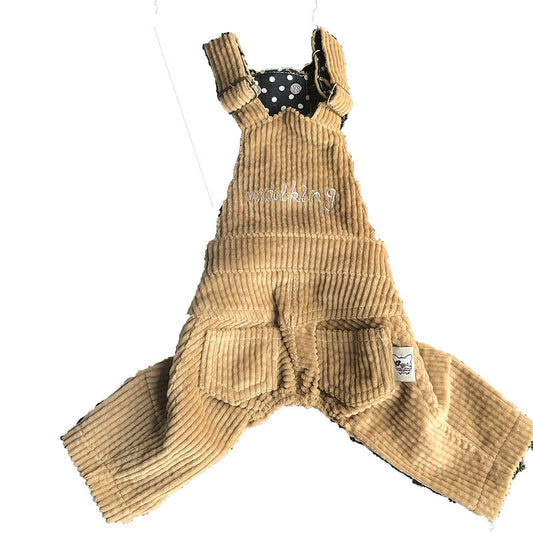 HKM-4851261 Pet Corduroy Overalls for Dogs - Casual Style in Coffee Gray and Yellow, Available in Sizes XS to XXL