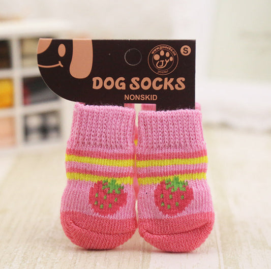 HKM-4857277 Dog Socks for Small to Medium Breeds - Pink & Yellow Set of 4