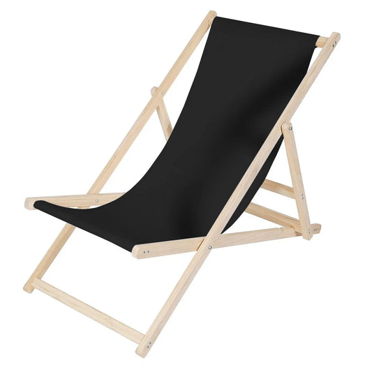 HKM-486739 Folding Wooden Beach Lounger Chair - Portable Beech Outdoor Garden Sun Lounger