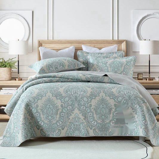 HKM-486867 Double-Sided Pure Cotton Geometric Pattern Bedspread Set, 3 Piece for 1.8m Bed