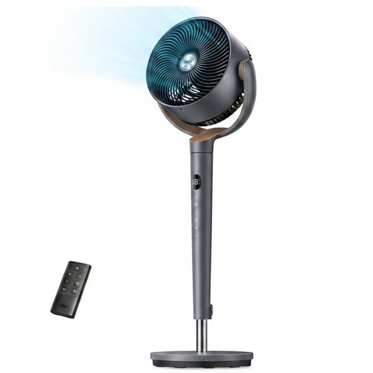 HKM-4869459 Oscillating Standing Fan with DC Motor, 120° Vertical Tilt, 9 Speeds, 4 Modes, 20dB Noise Level, Adjustable Height 37-42", 8H Timer