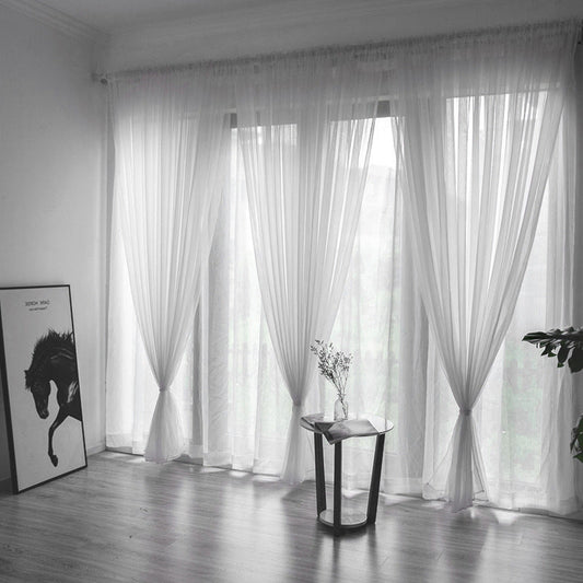 HKM-487571 Transparent Solid Color Glass Mesh Curtains - Ready-Made - Light Filtering - Various Colors - 1m x 2m (2 Pieces)