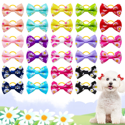 HKM-490835 Floral Cloth Head Ropes for Pets - Small Daisy Rubber Bands, Casual Style, 50pcs Pack