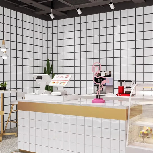 HKM-491347 Self-Adhesive Black and White Square Lattice Waterproof Wallpaper for Bedroom and Dormitory