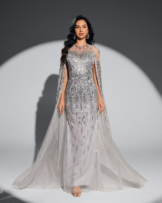 HKM-495315 Elegant Silver Evening Dress for Women - Model EZ25011