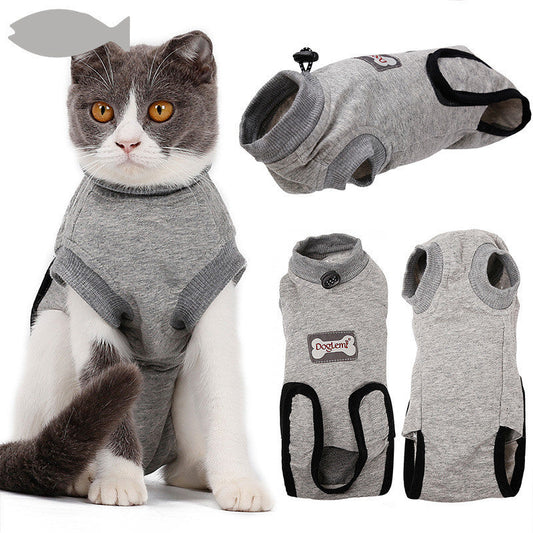 HKM-4962877 Gray Cotton Clothes for Cat Post-Sterilization Recovery - Sizes XXS to M