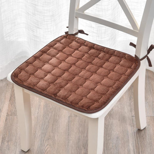 HKM-499283 Plush Checkered and Long-Haired Chair Cushion with Non-Slip Straps - Multiple Colors and Sizes Available