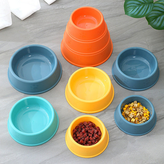 HKM-500883 Frosted Plastic Pet Bowl with Paw Print Design - Available in Multiple Sizes and Colors