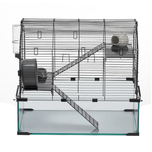HKM-5012413 Spacious Wire Hamster Cage Habitat with Acrylic Panels for Small Rodents
