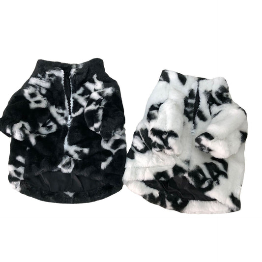 HKM-5015101 Thickened Rabbit Fur Pet Coat for Dogs in White and Black, Multiple Sizes Available