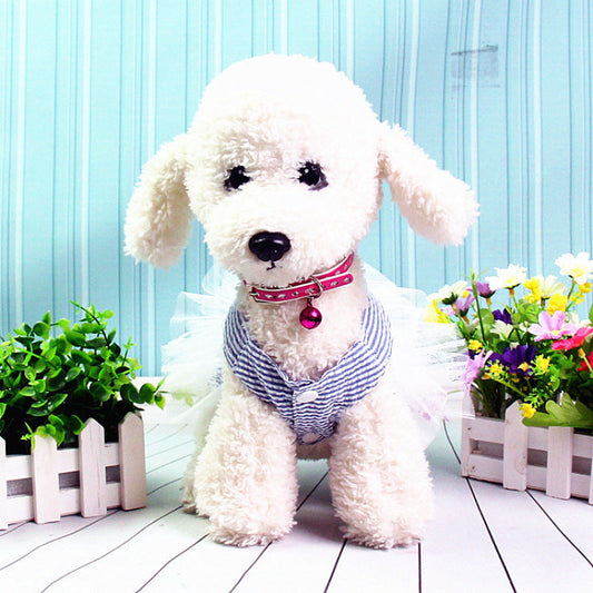 HKM-5016125 Pet-Friendly Butterfly Print Striped Dress for Dogs and Cats - Multiple Colors and Sizes Available