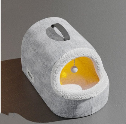 HKM-5018557 Cozy All-Season Plush Cat & Dog House with Heated Blanket and Scratch Ball