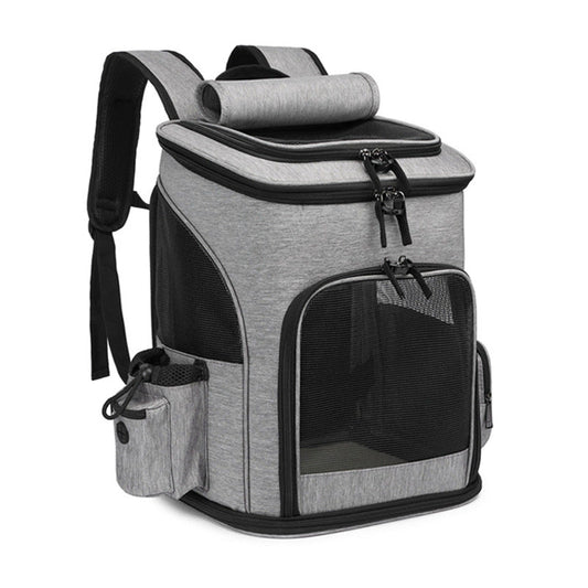 HKM-5026493 Large Capacity Portable Pet Backpack - Foldable Dog and Cat Travel Bag in Gray or Black
